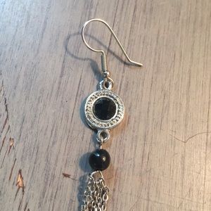 Silver earrings with black beads
